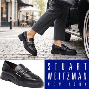 $550 Stuart Weitzman Darcy CHUNKY Pearl Loafer BLACK LEATHER SHOES size 7